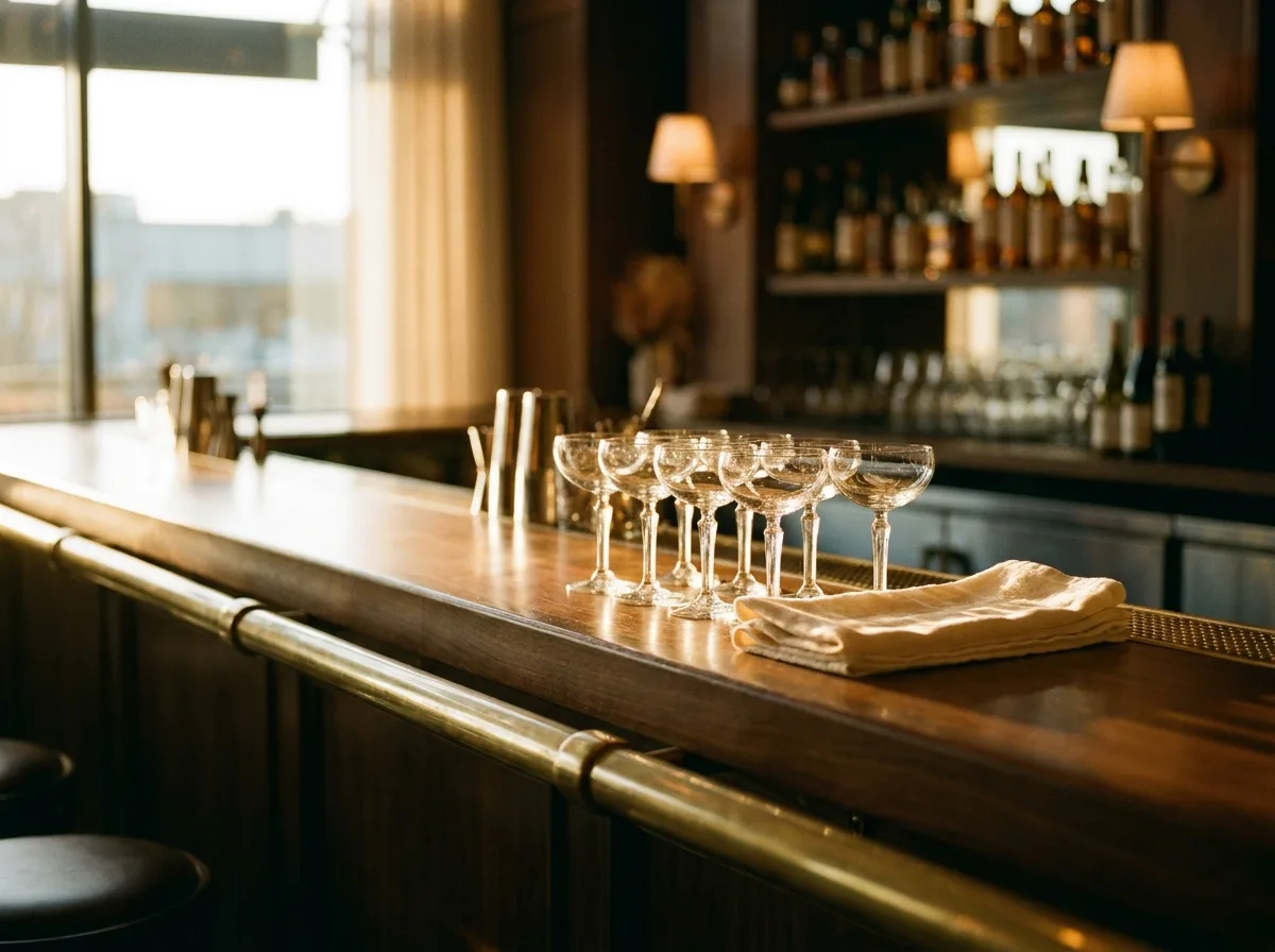 Bar counter at golden hour